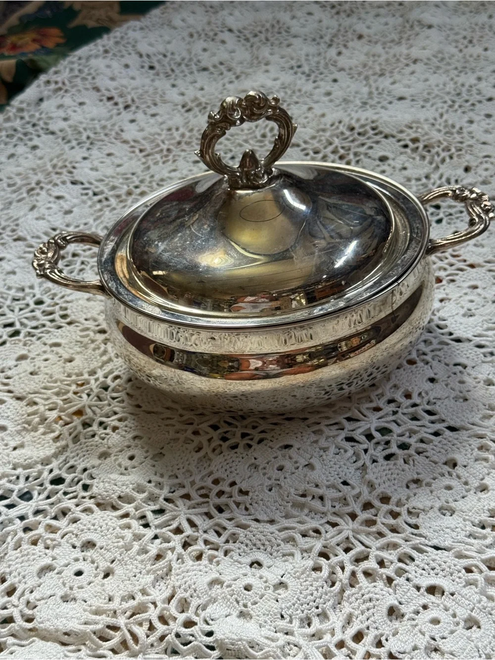 Vintage Towle Silver Covered Serving Dish with Ornate Handles